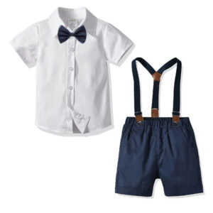 CK Half White Shirt Half Blue pant With Blue Bow tie Suspender